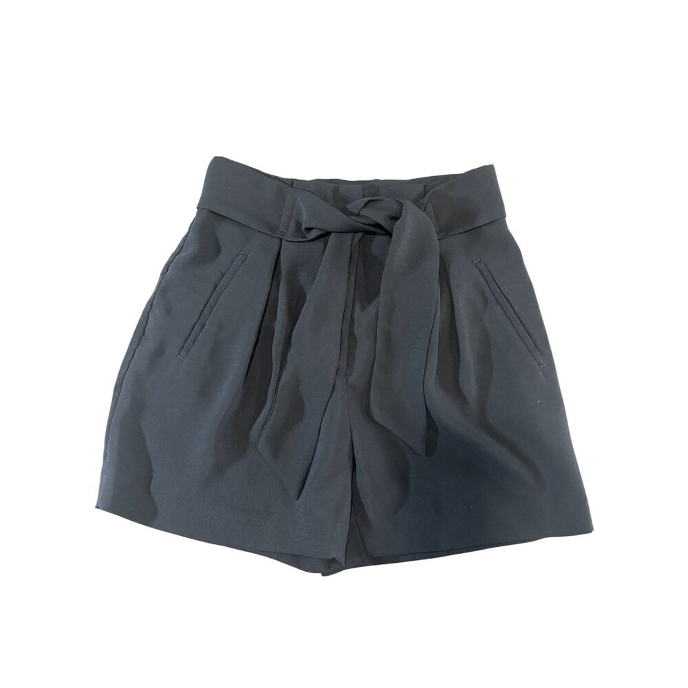 H&M Womens Black High-Waist Tie Belt Shorts Size 4 Polyester Stylish Comfortable